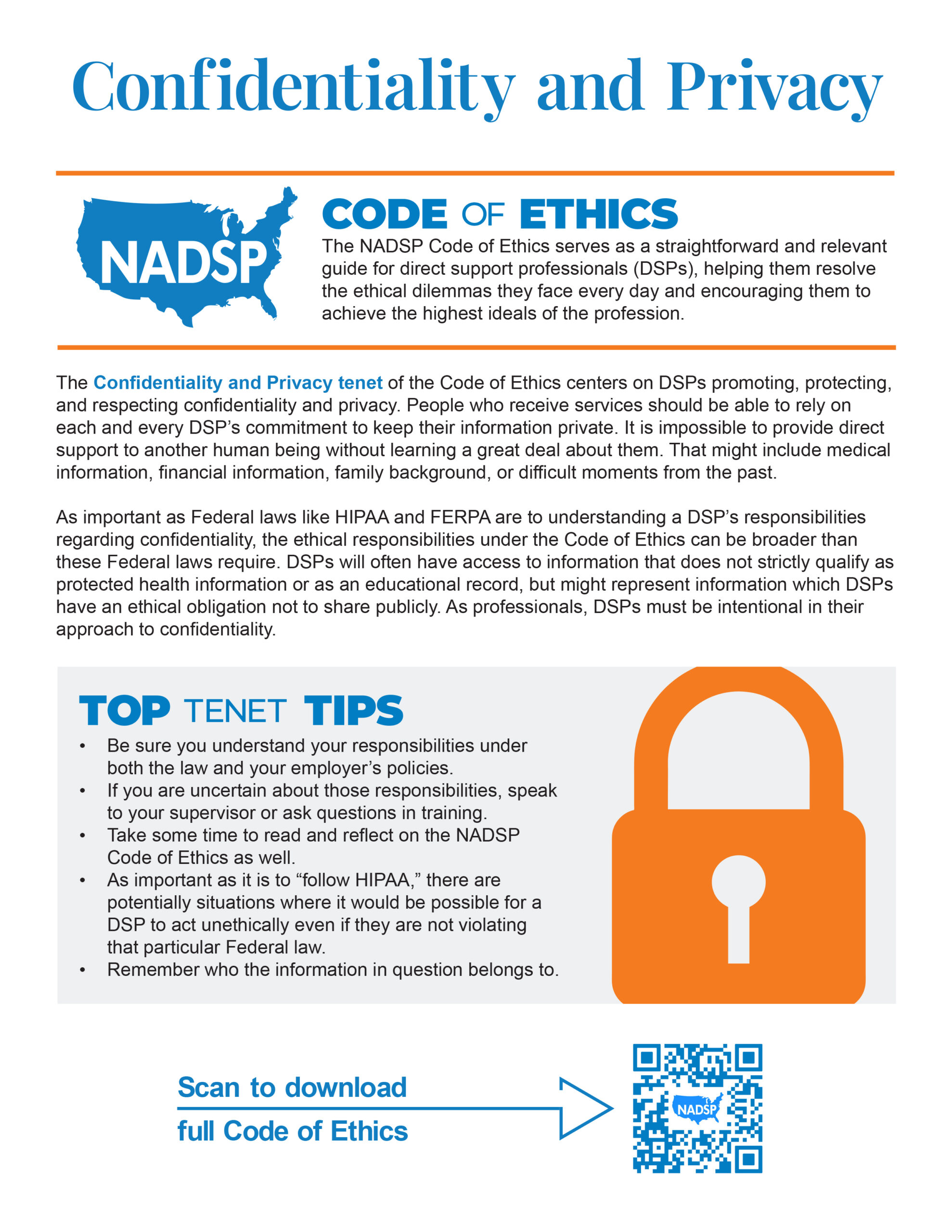 Screenshot of the Code of Ethics 'Confidentiality and Privacy' 1-pager