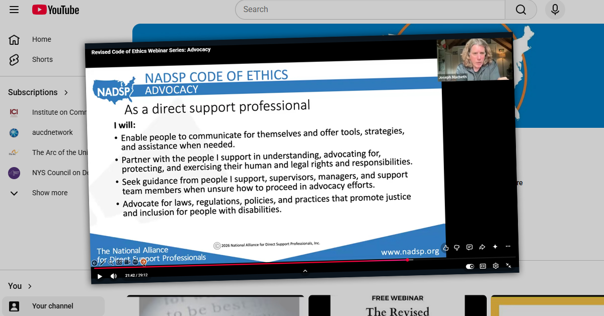 Screenshot of NADSP Code of Ethics Webinar on YouTube